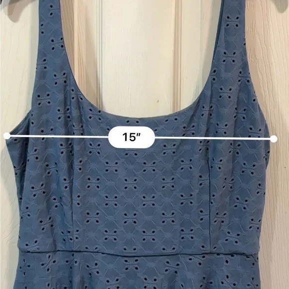 Anthropologie HUTCH Olivia Eyelet Blue Skater Dress Coastal Vacation Medium - Picture 13 of 16